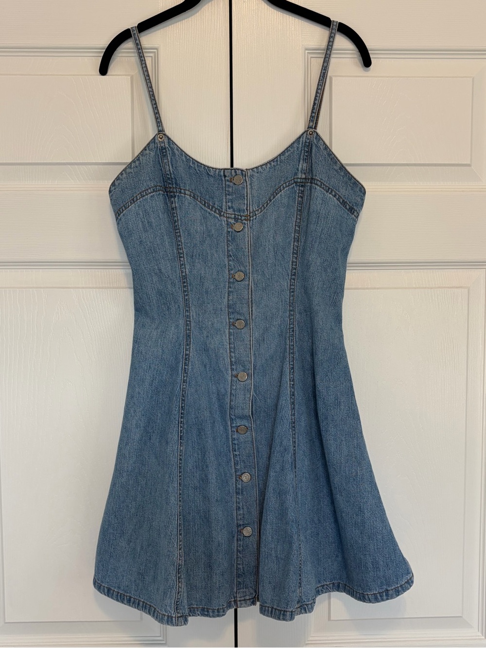 Vintage 90s Outlaw Made in USA Denim Button Front Mini Dress - Picture 2 of 8